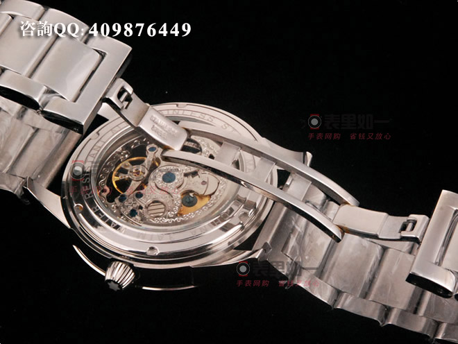 万宝龙Montblanc 镂空自动机械腕表【黑色表盘】【银白色阿拉伯数字间条钉刻度】【精钢表带】