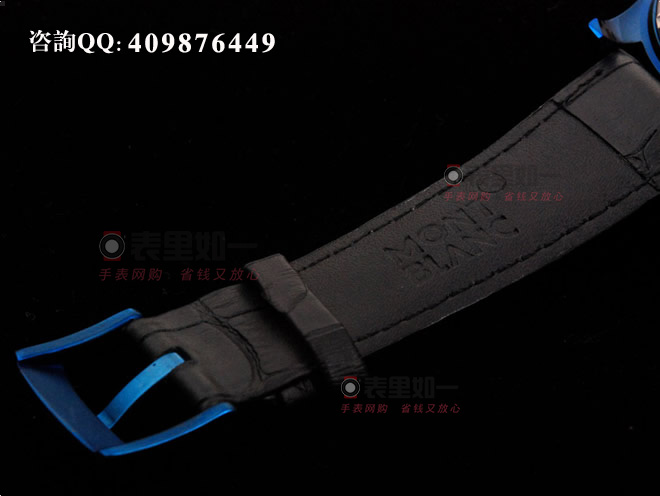 万宝龙Montblanc 万年历5针计时自动机械腕表 蓝色表圈 黑色表盘