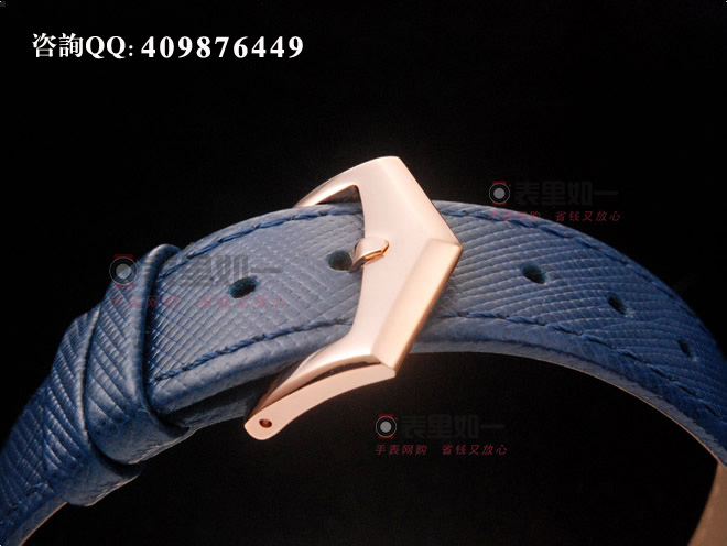 百达翡丽Patek Philipp 古典表系列自动机械男士手表 玫瑰金表壳 白色表盘 蓝色牛皮表带