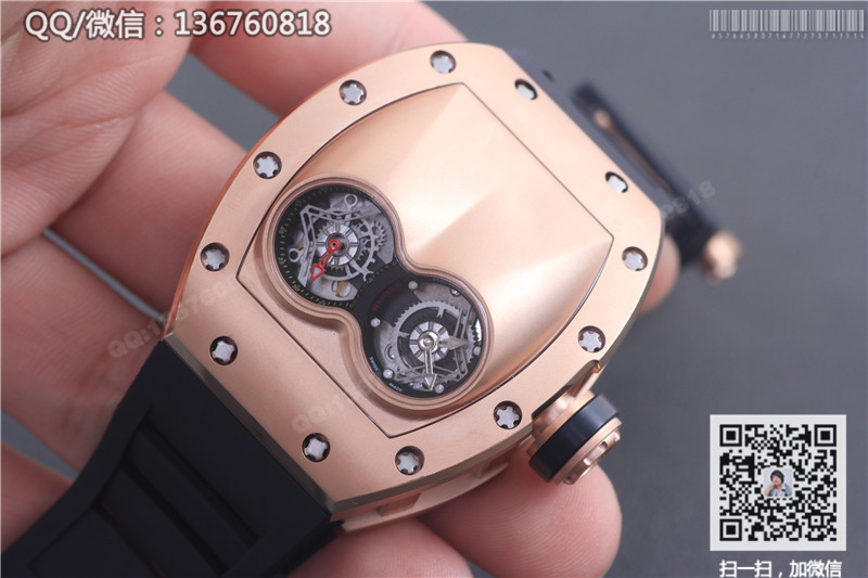 高仿理查德·米勒手表-RICHARD MILLE 男士系列RM 053腕表 玫瑰金表壳 金色字面 黑色橡胶表带