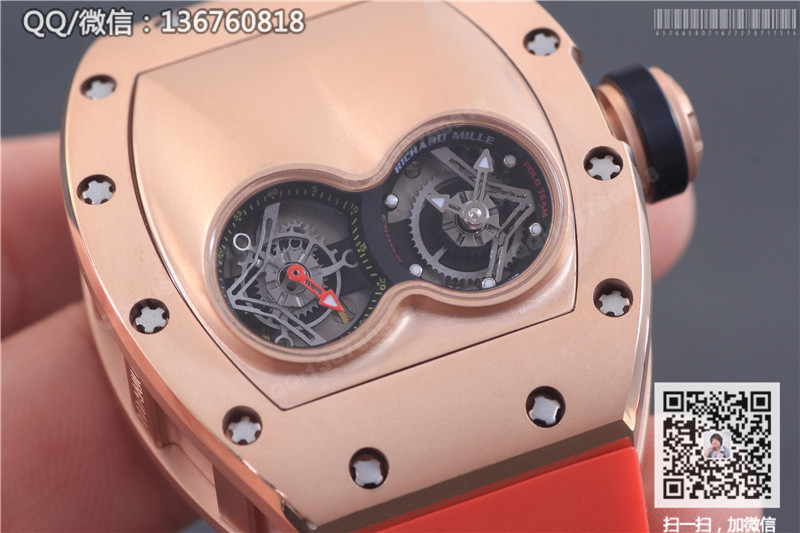 高仿理查德·米勒手表-RICHARD MILLE 男士系列RM 053腕表 玫瑰金表壳 金色字面 红色橡胶表带