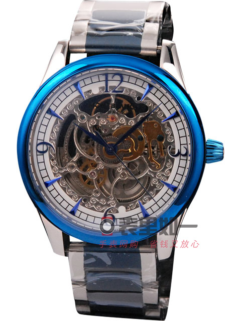 万宝龙Montblanc 镂空自动机械腕表【蓝色表圈】【蓝色刻度】【精钢间陶瓷表带】