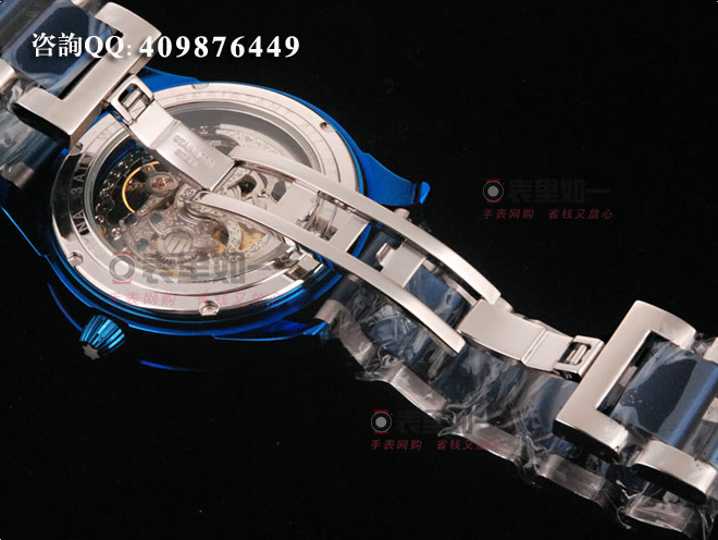 万宝龙Montblanc 镂空自动机械腕表【蓝色表圈】【蓝色表壳】【银白色刻度】【精钢间陶瓷表带】