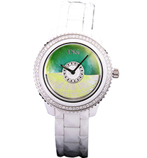 迪奥Dior 女士时尚石英腕表 白色陶瓷 绿色 转运摆扇 38*13mm